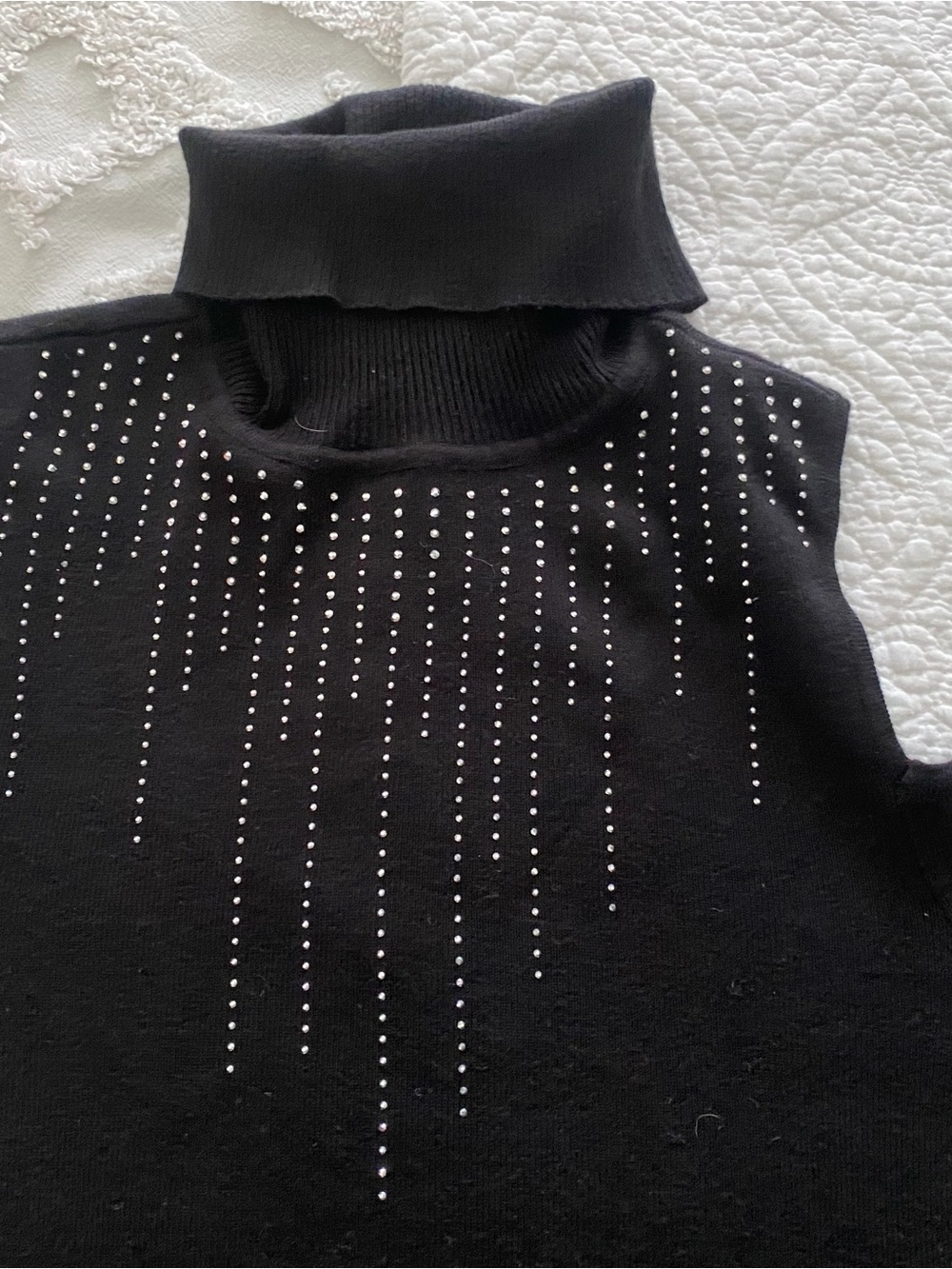 Intempo Black Off-the-Shoulder Sleeveless Sweater with Rhinestone Detail